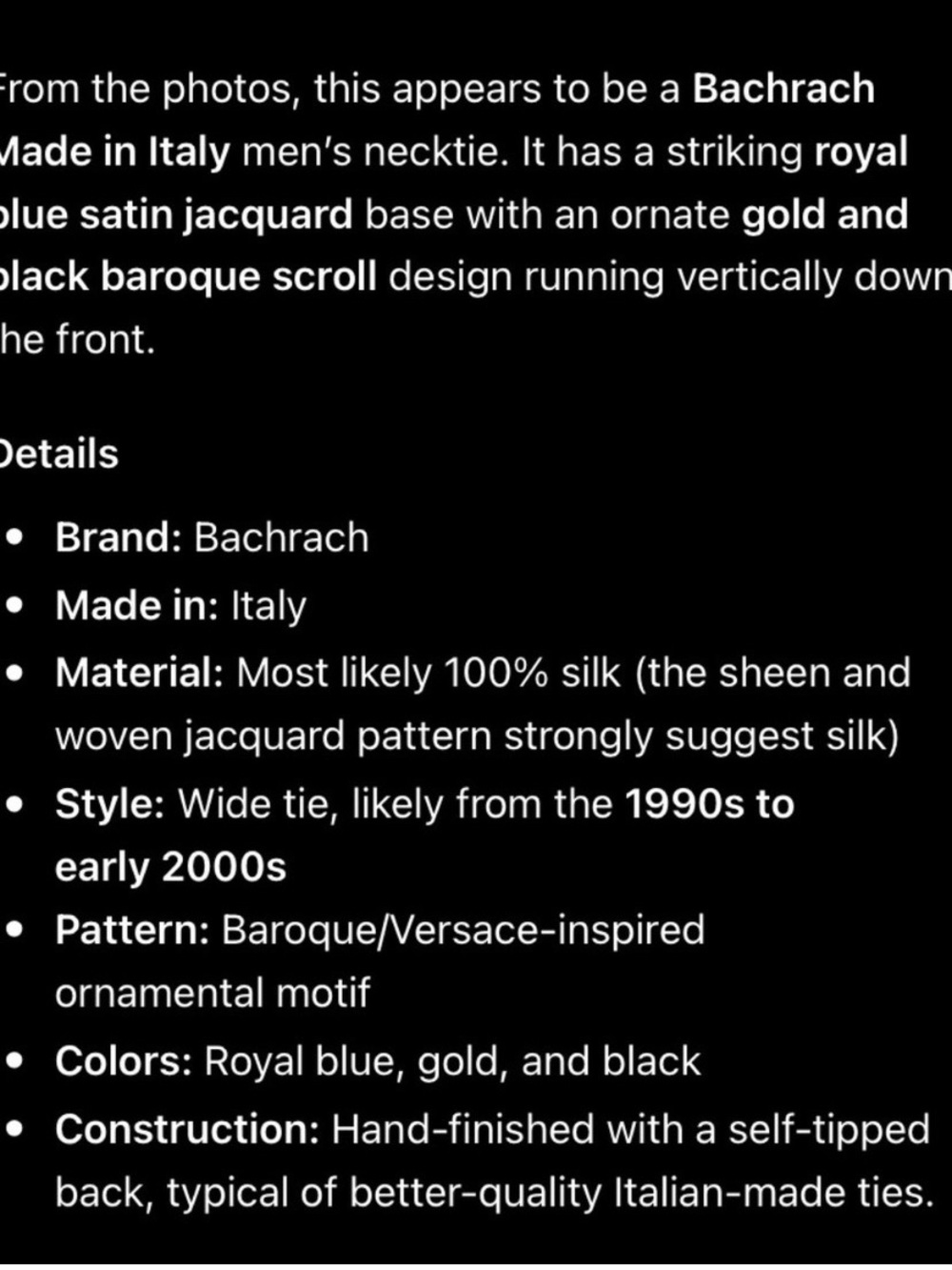 BACHRACH Royal Blue Printed Silk Made In Italy Tie - Picture 6 of 6